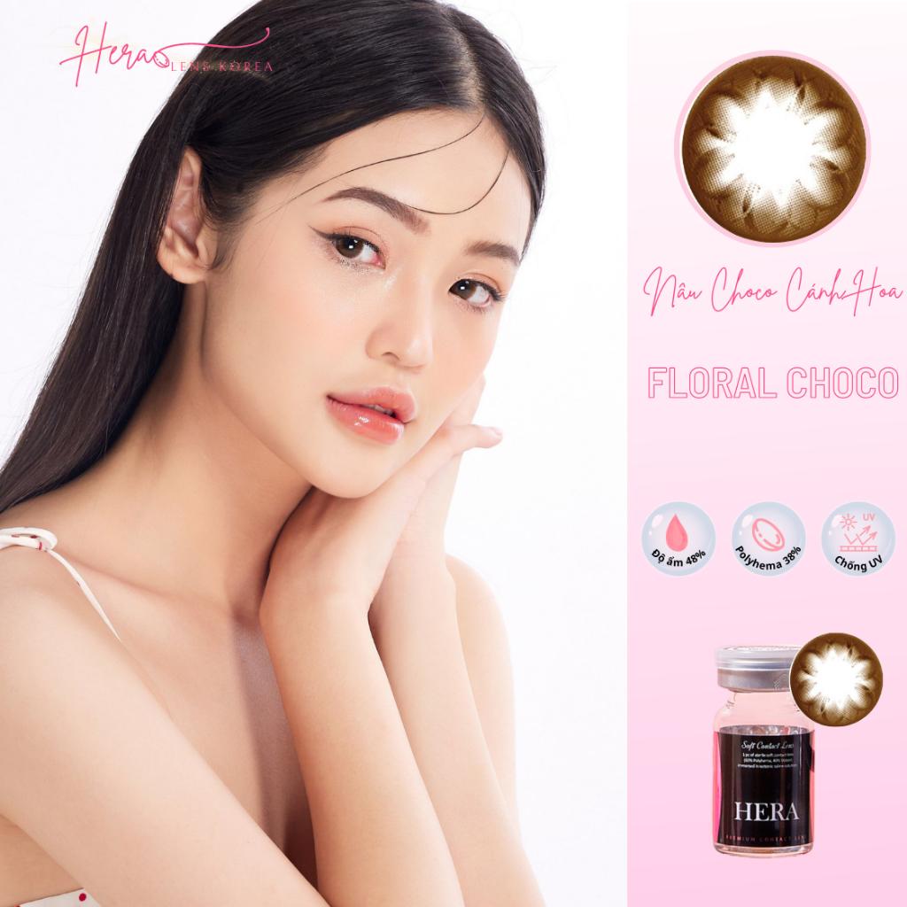 Kính Áp Tròng Hera Nâu Choco Cánh Hoa Không Độ FLORAL CHOCO Nhập Khẩu Hàn Quốc Lens Không Cận 6 Tháng