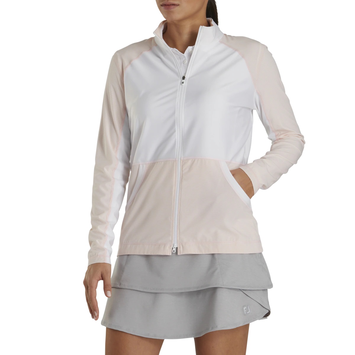 Áo Khoác Nữ thương hiệu FJ Full-Zip Mini Stripe Midlayer WhiteBlush Pink - 82687/Lựa chọn hoàn hảo cho các nữ Golfer