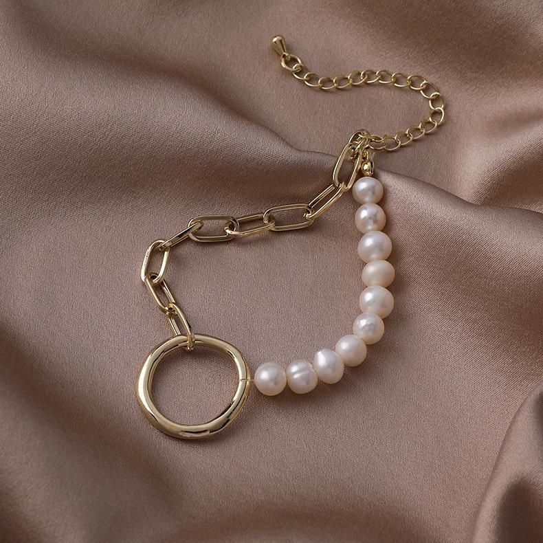 XiaoboACC Baroque Freshwater Pearl Circle Chain Bracelet