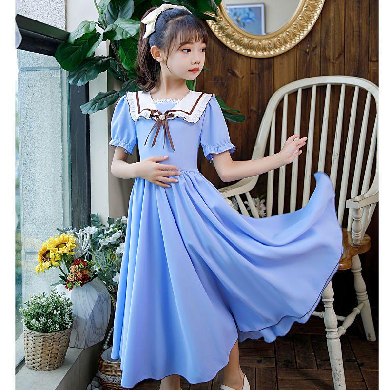 CHENGRUI Cô gái búp bê cổ Pháp ngọt ngào đầm Mid-boy siêu tiên khí chất thiếu nữ hải quân cổ váy đầm dài