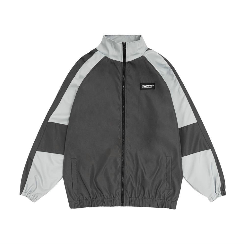 Áo Khoác Dù Phối Màu Đen Xám Chì Có Túi Trong Form Rộng Unisex Nam Nữ