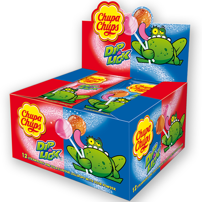 Chupa Chups Dip &amp; Lick Kẹo Chấm Mút Hương Cola &amp; Dâu Với Bột Chua (12 Gói)