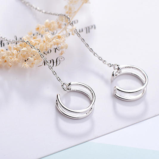 Bông tai nữ dáng dài cặp vành kết hợp xỏ lỗ đơn giản thanh lịch