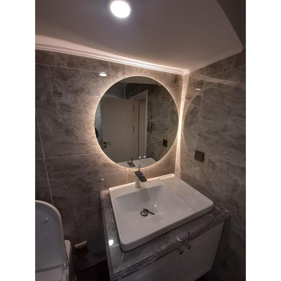 Gương đèn led cảm ứng để bàn trang điểm makeup nhà tắm phòng wc cao cấp thông minh treo tường kích thước tròn 70cm và 80cm guonghoangkim mã HK-0003