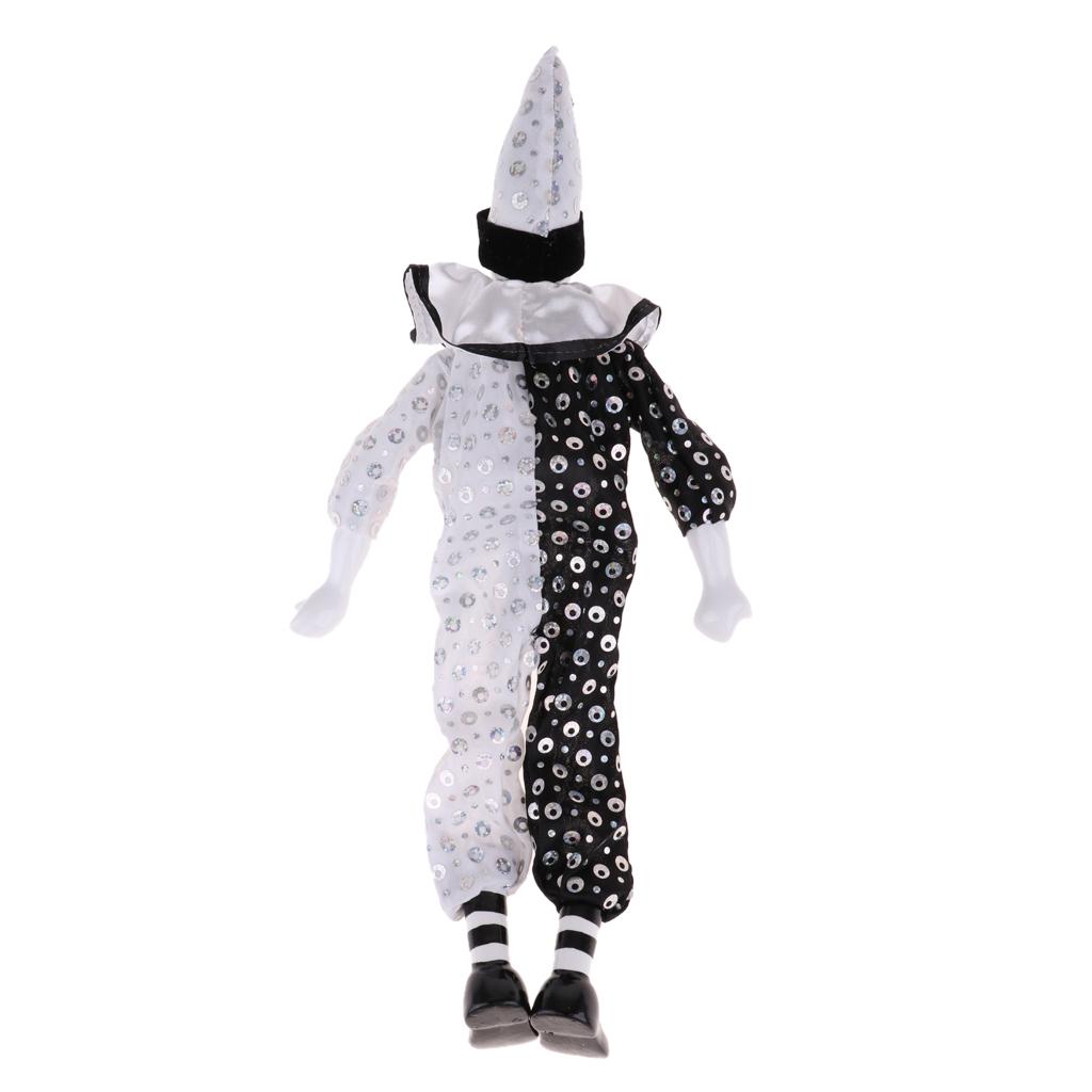 38cm Vintage Porcelain Clown Doll, Hand Painted Harlequin Doll Home Office Display Decoration