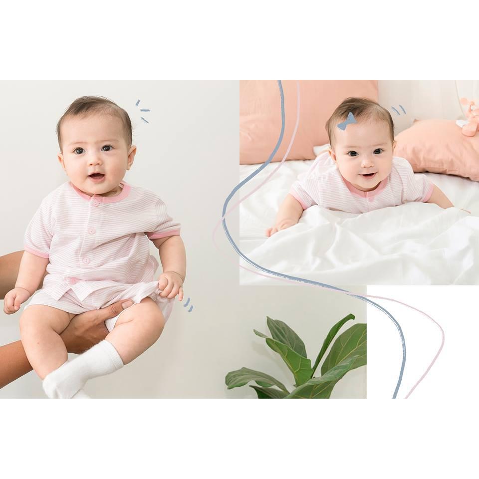 Bộ quần áo Miomio ngắn tay cài giữa 100% cotton mỏng mát