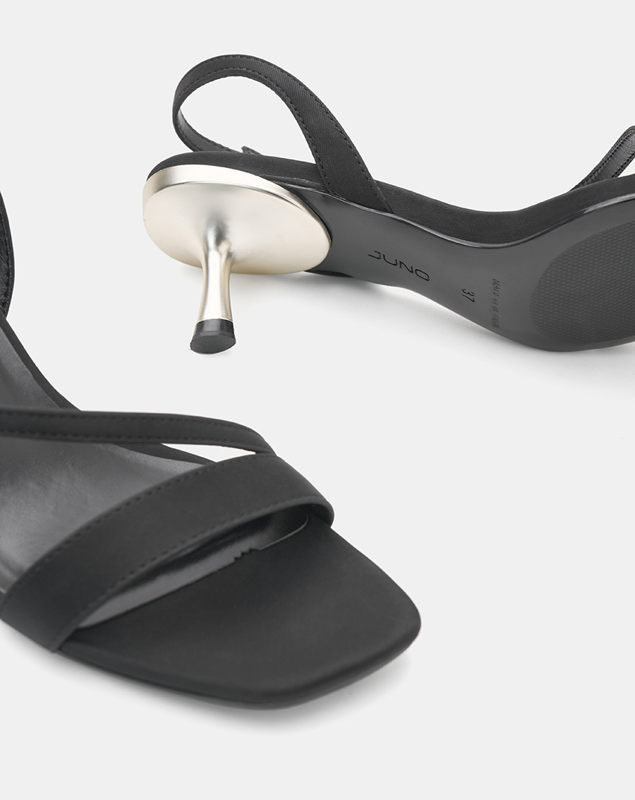 Giày Sandal Nữ 7cm Thời Trang JUNO Gót Trụ Quai Ngang Phối Quai Xéo SD07099