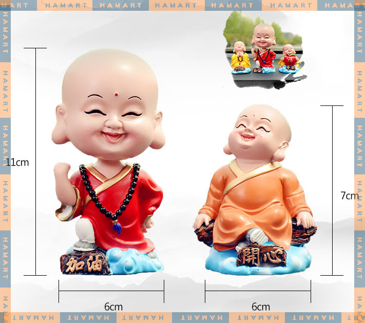 Tượng Mini Trang Trí Tiểu Hoà Thượng Khả Ái Chibi Chất Liệu Gốm Đầu Lắc Lư Trang Trí Nhà Cửa