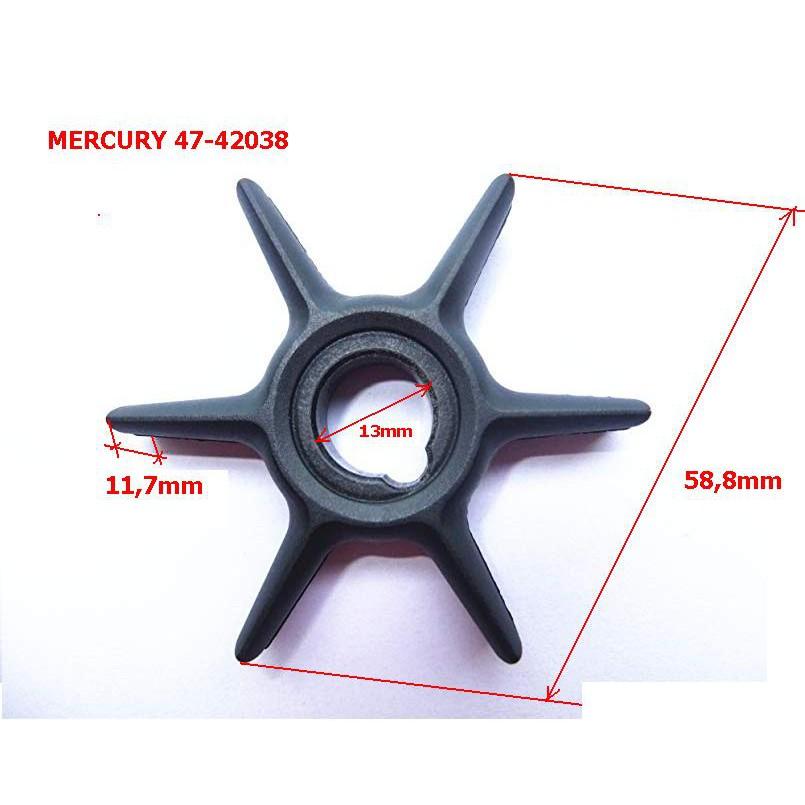 Cánh quạt Đài Loan bơm nước làm mát cano MERCURY 6/8/9.9/,10HP,15 HP, 47-42038, 47-42038-2, 47-420382, 47-42038Q02 . Đài Loan