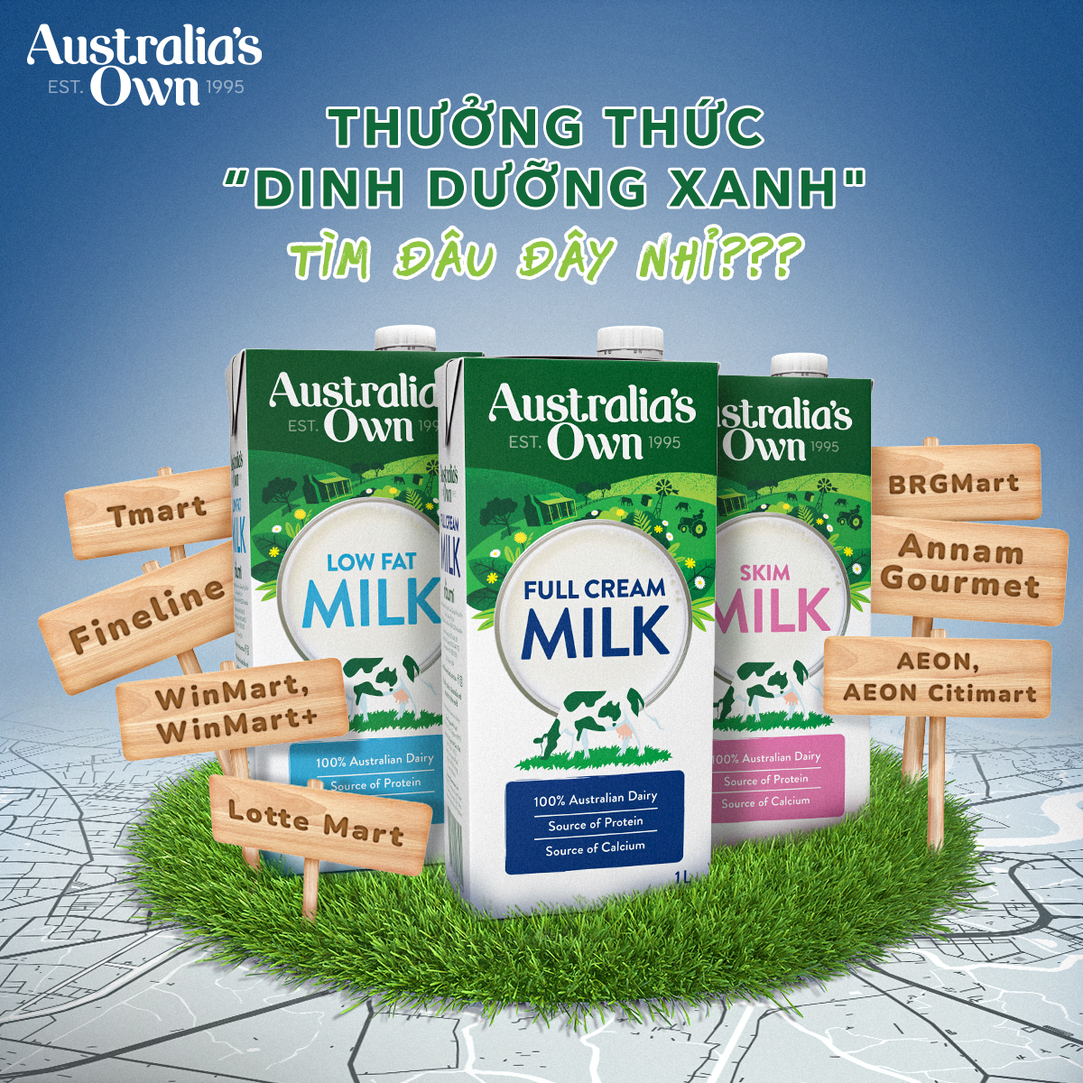 Thùng 12 Hộp Sữa Tươi Tách Béo Australia's Own Skim dành cho người ăn kiêng 1L x 12 - Skim Milk