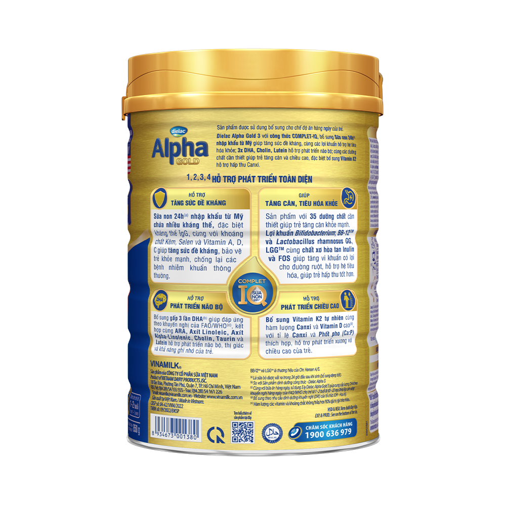 COMBO 2 HỘP SỮA BỘT DIELAC ALPHA GOLD IQ 3 900G