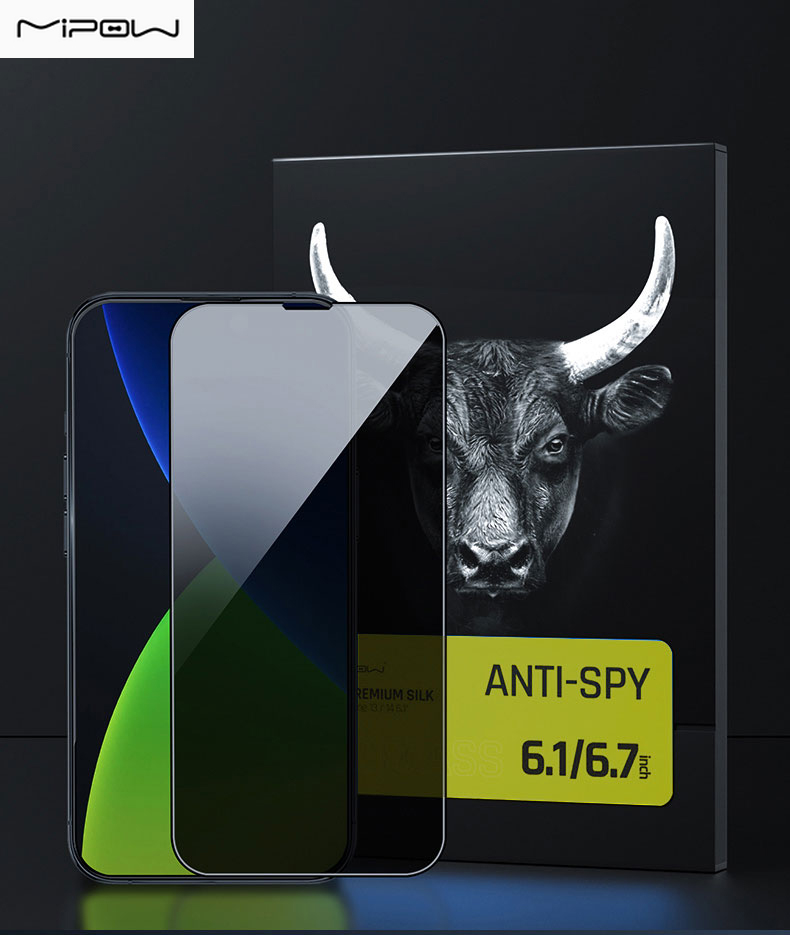 Miếng Kính Cường Lực Chống Nhìn Trộm cho iPhone 14 / 14 Plus / 14 Pro / 14 Pro Max Hiệu MIPOW KINGBULL ANTI-SPY PREMIUM SILK HD 2.7D Cao Cấp - Hàng Chính Hãng