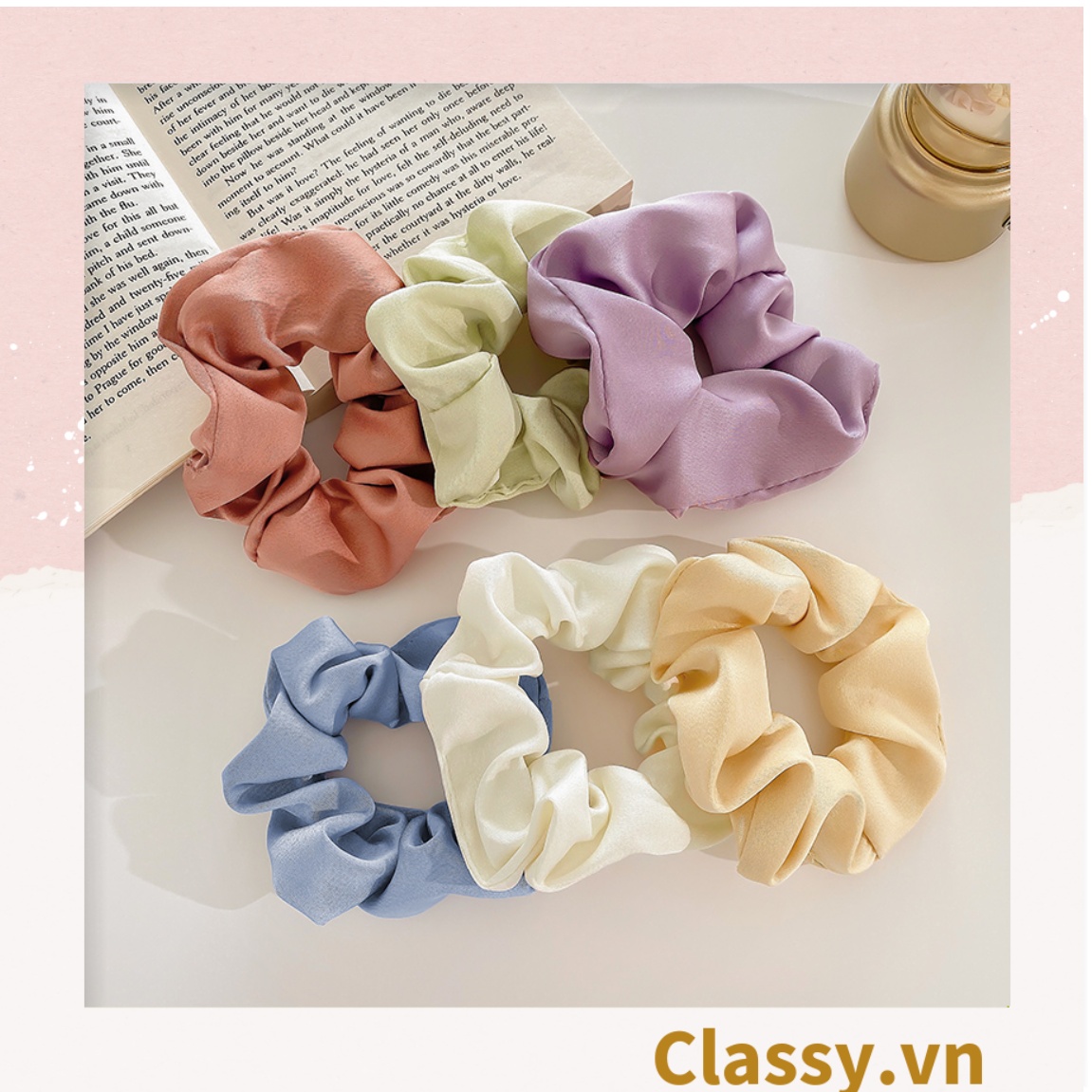DÂY CỘT TÓC VẢI SCRUNCHIES SATIN MỜ HOT TREND, chất liệu satin mờ PK213