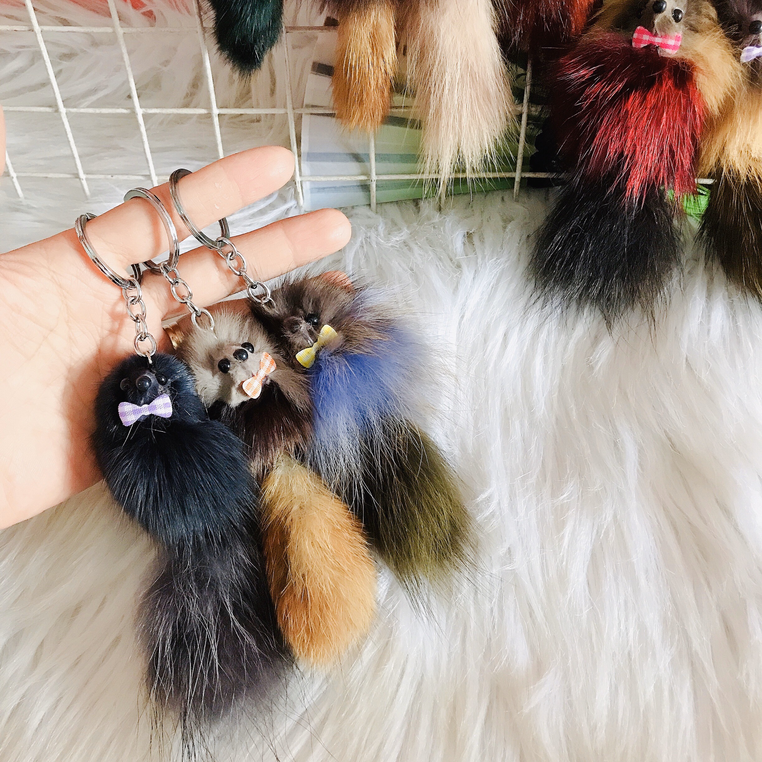 Móc Khóa Lông Mềm Mượt Hình Thú Dễ Thương Xinh Xắn - Móc Khóa Chồn Đuôi Dài Mới