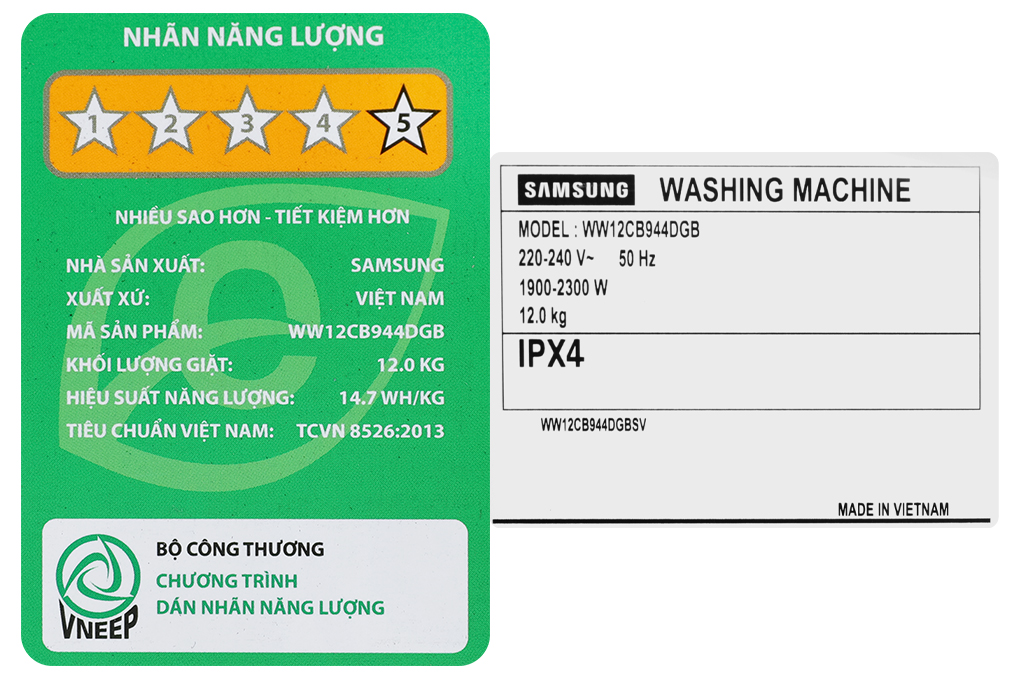 Máy giặt Samsung Inverter 12 kg WW12CB944DGBSV -Hàng chính hãng- Chỉ giao tại Hà Nội