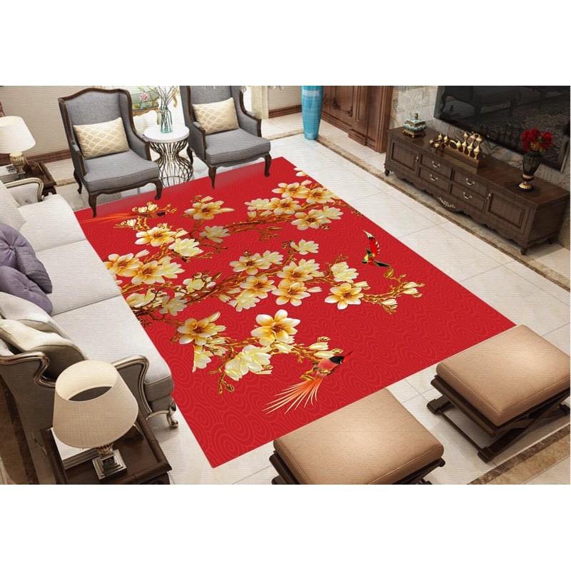 Thảm trải sàn bali 5D mẫu hoa mai vàng tết sang trọng nhất 1m6x2m3