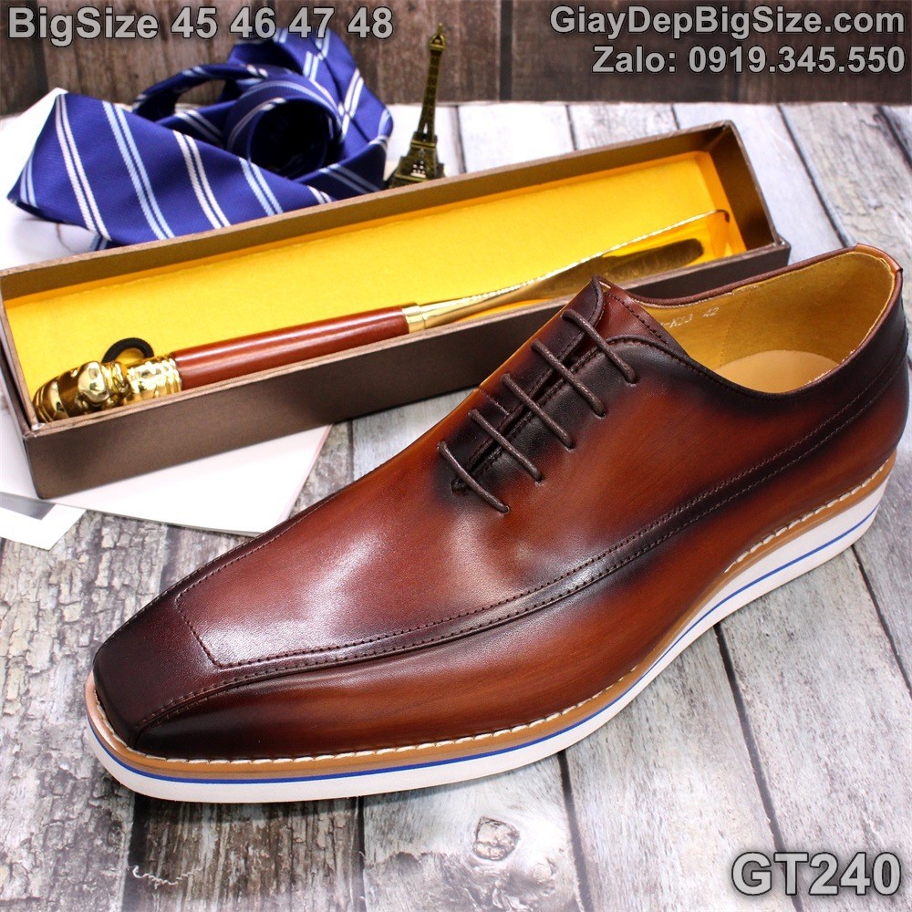 Giày da đóng thủ công, giày tây đế phẳng cỡ lớn 45 46 47 48 cho nam chân to. Big size handmade shoes for wide feet