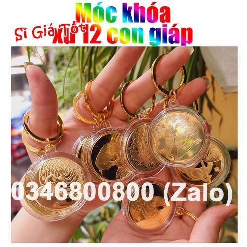 Móc Khóa Đồng Xu 12 Con Giáp Mạ Vàng Treo Oto, Xe Máy Phong Thủy