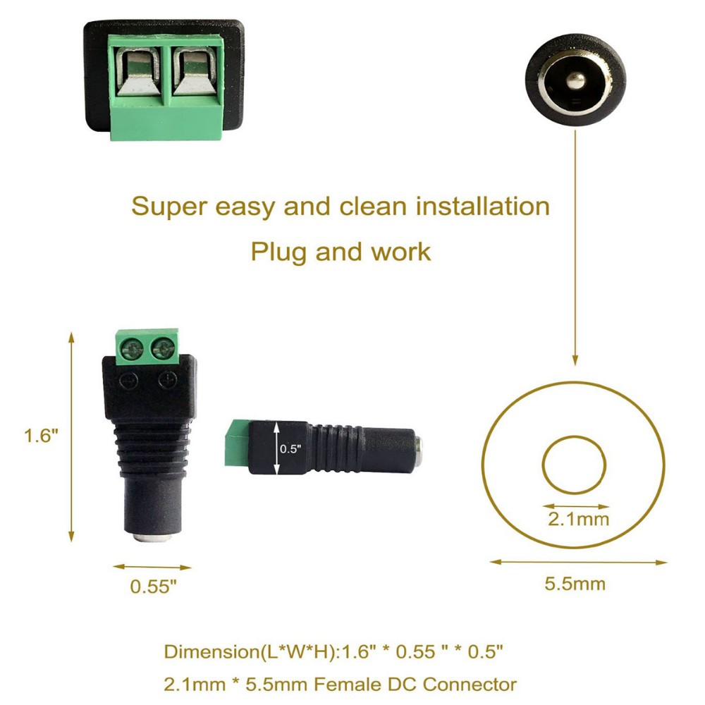 Bộ 1 cặp đầu cắm và lỗ cắm nguồn DC 2.1mm x 5.5mm cho camera CCTV (Đen Xanh lá)