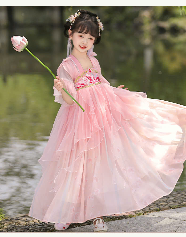 Đầm váy công chúa cổ trang hanfu hán phục cho bé gái diện lễ tết trung thu biểu diễn múa 100-170 hàng Quảng Châu