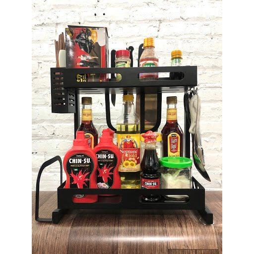 KỆ GIA VỊ 2 TẦNG INOX 304 PHỦ SƠN TÍNH ĐIỆN SIÊU BỀN