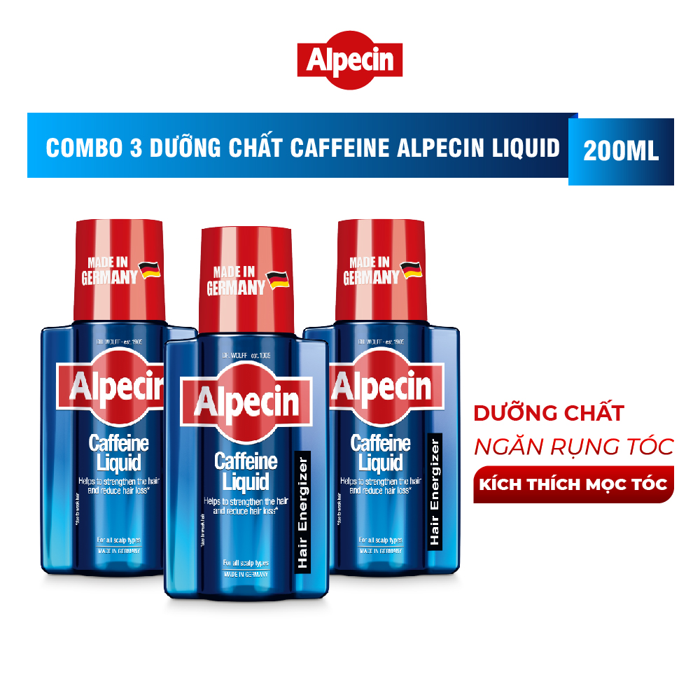 Combo 3 Dưỡng chất Caffeine Alpecin Liquid 200ml, ngăn rụng tóc và kích thích tóc mọc chắc khỏe, cho nam