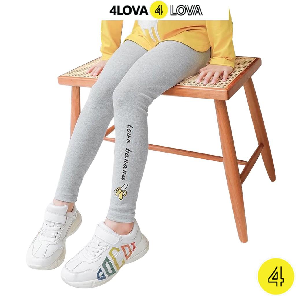 Quần legging 4LOVA dáng ôm chất thun cotton co giãn in họa tiết hoa quả cho bé gái