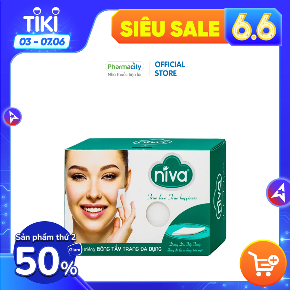 Bông tẩy trang Niva 100% bông thiên nhiên mềm mại, không để lại xơ (Hộp 80 miếng)