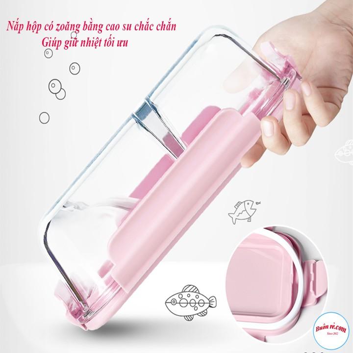 Hộp cơm thủy tinh cao cấp 3 ngăn tặng kèm túi đựng cơm giữ nhiệt 2 lớp dày dặn Lunch Bag 00995