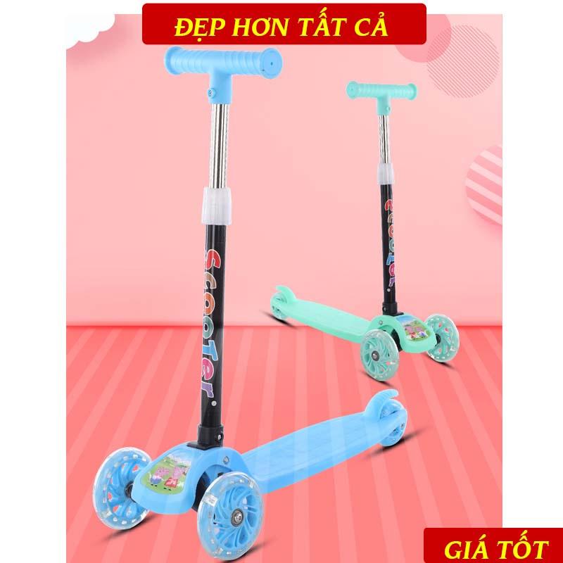 Xe Trượt Scooter 3 Bánh Màu Xanh, Hồng Tải Trọng 40kg, Có Bánh Xe Phát Sáng Cho Bé Yêu Từ 3-14 Tuổi