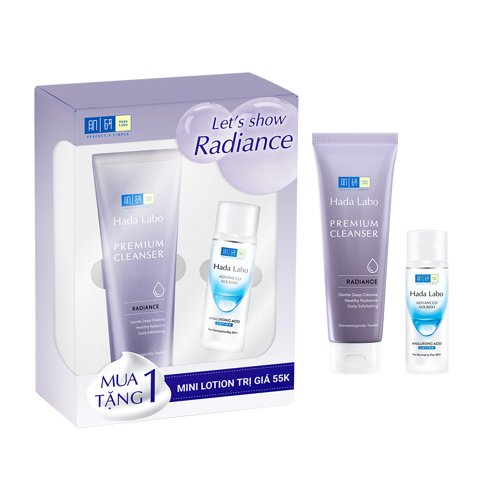 Hộp quà sữa rửa mặt dưỡng trắng cao cấp Hada Labo Premium Cleanser Radiance 100g + Tặng Lotion dưỡng ẩm Hada Labo 40ml