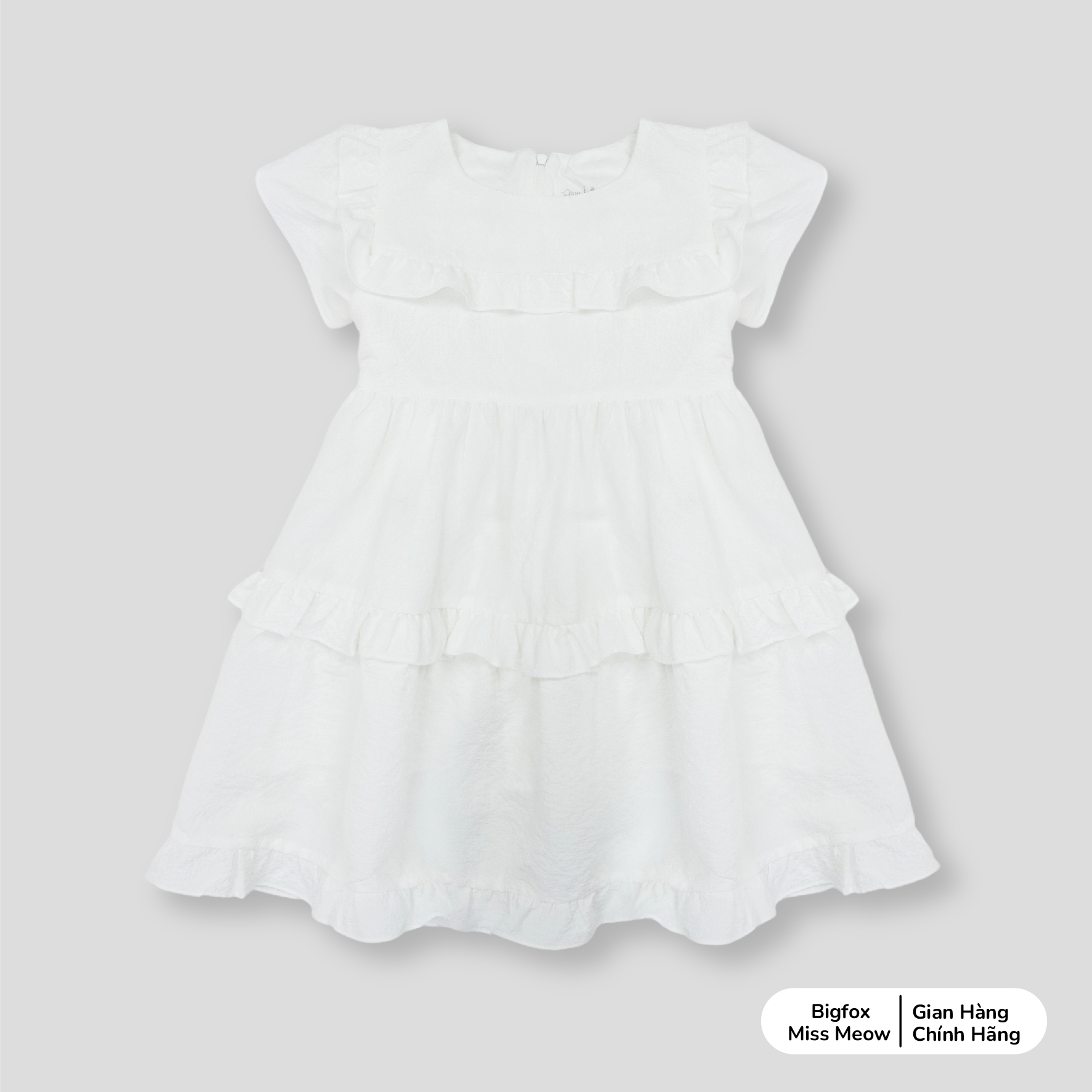 Váy đầm công chúa trắng cho bé gái Bigfox Miss Meow size đại mùa hè vải xốp dáng babydoll tay phồng cỡ 3-11 tuổi