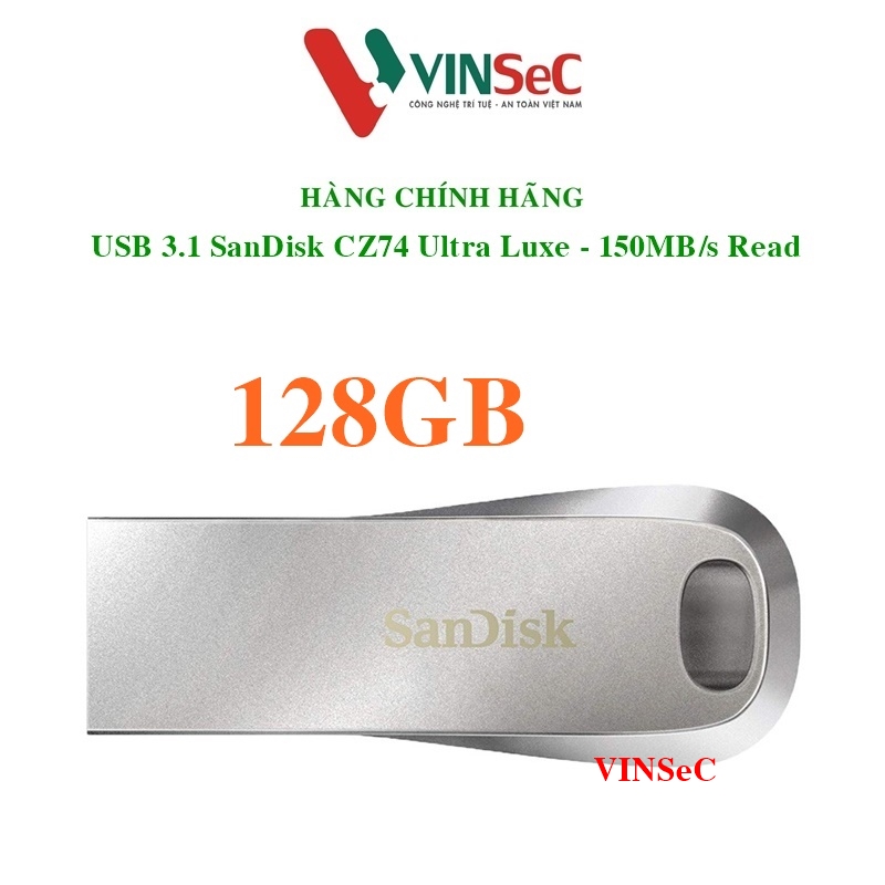 USB SanDisk Ultra Luxe USB 3.1 Flash Drive CZ74 128GB USB3.1 SDCZ74-128G-G46- Hàng Chính Hãng