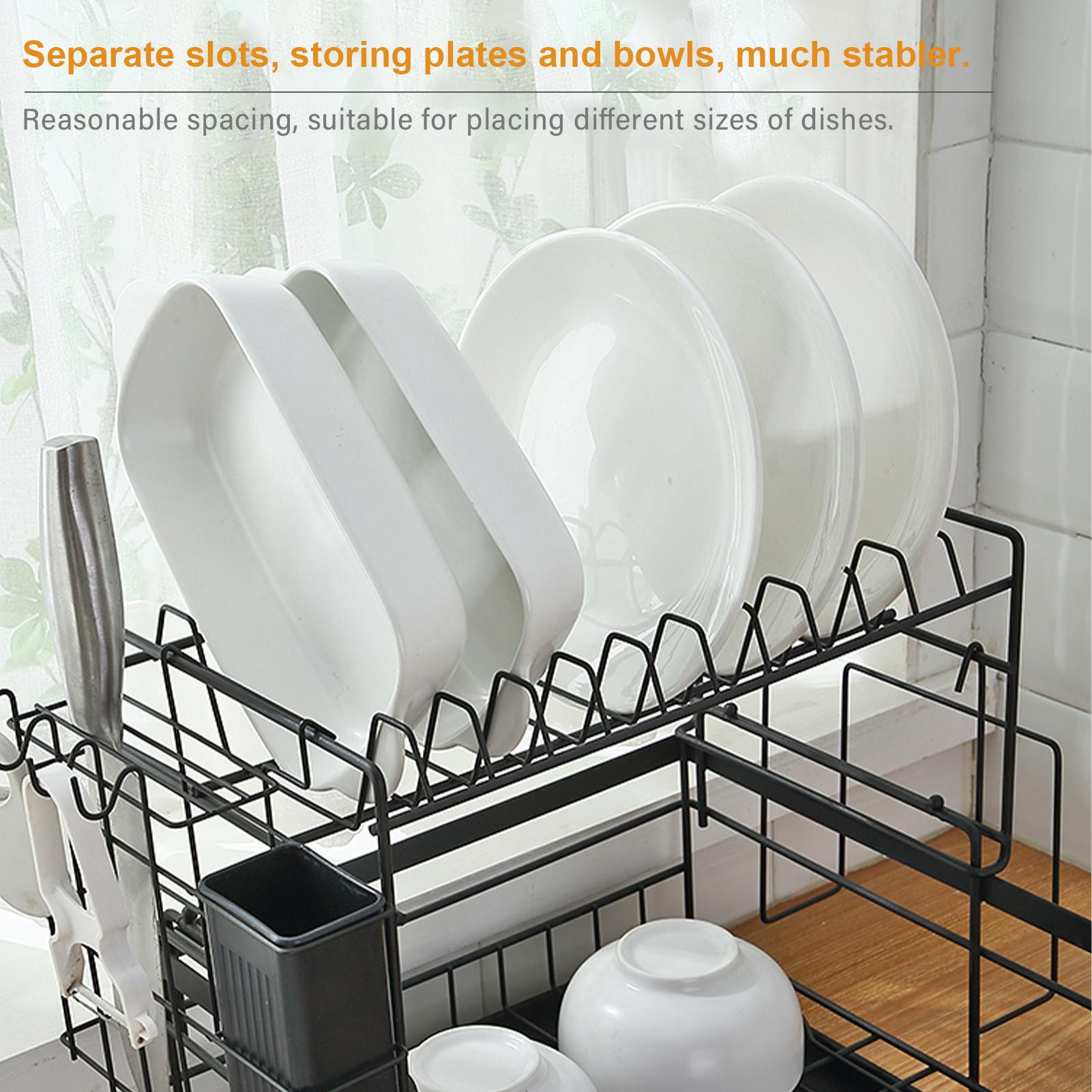 Giá để bát đĩa 2 tầng bằng thép có rãnh thoát nước có thể tháo rời