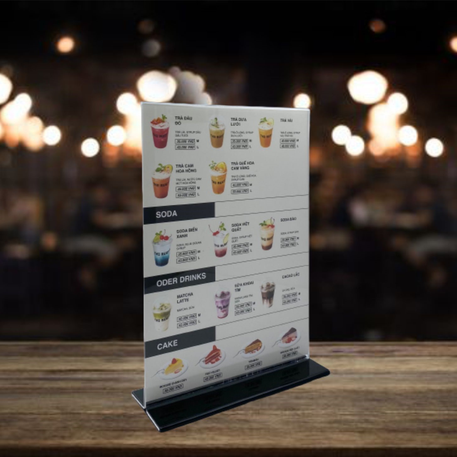 Kệ menu nhà hàng, Standee mica để bàn, Bảng quét mã QR Code, Kệ mica 2 mặt Enter E07-U 150x210mm đế lùa uốn bằng A5 đứng