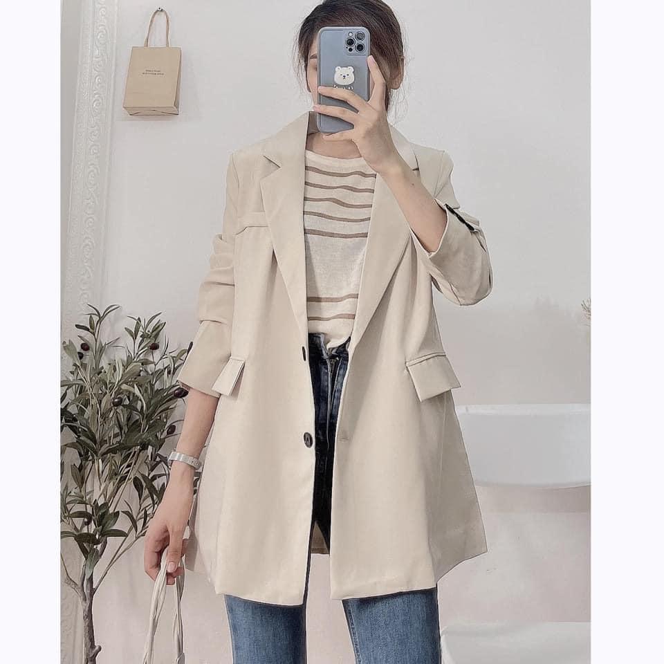 Áo Blazer Form Rộng Be Nâu