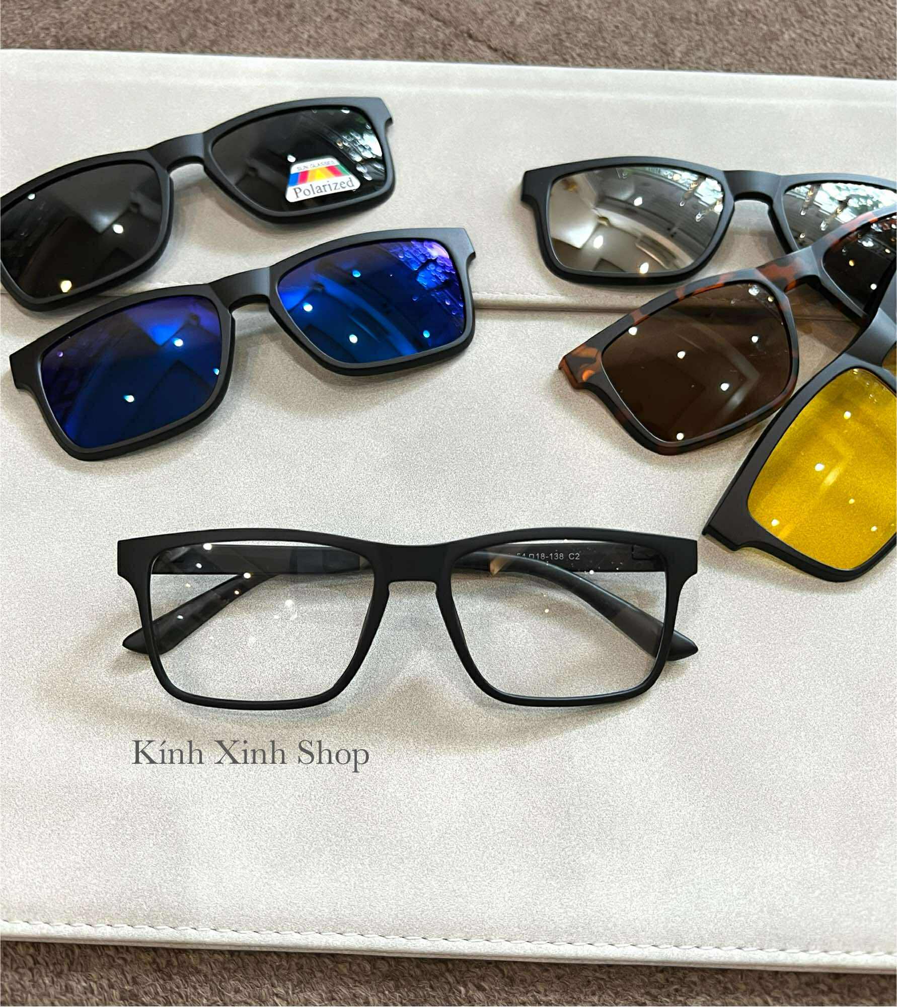 Kính Mắt Rân Cận, Gọng Kính Cận Mắt Vuông Clip On Nhiều Tròng 6in1 Gọng Ultem Màu Đen Đi Ngày Và Đêm