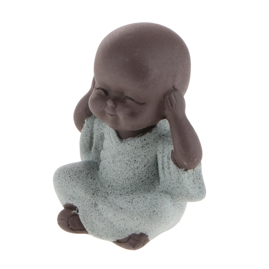 2xCeramic Small Buddha Statue Monk Figurine Tea Pet Decorative Ornaments Blue