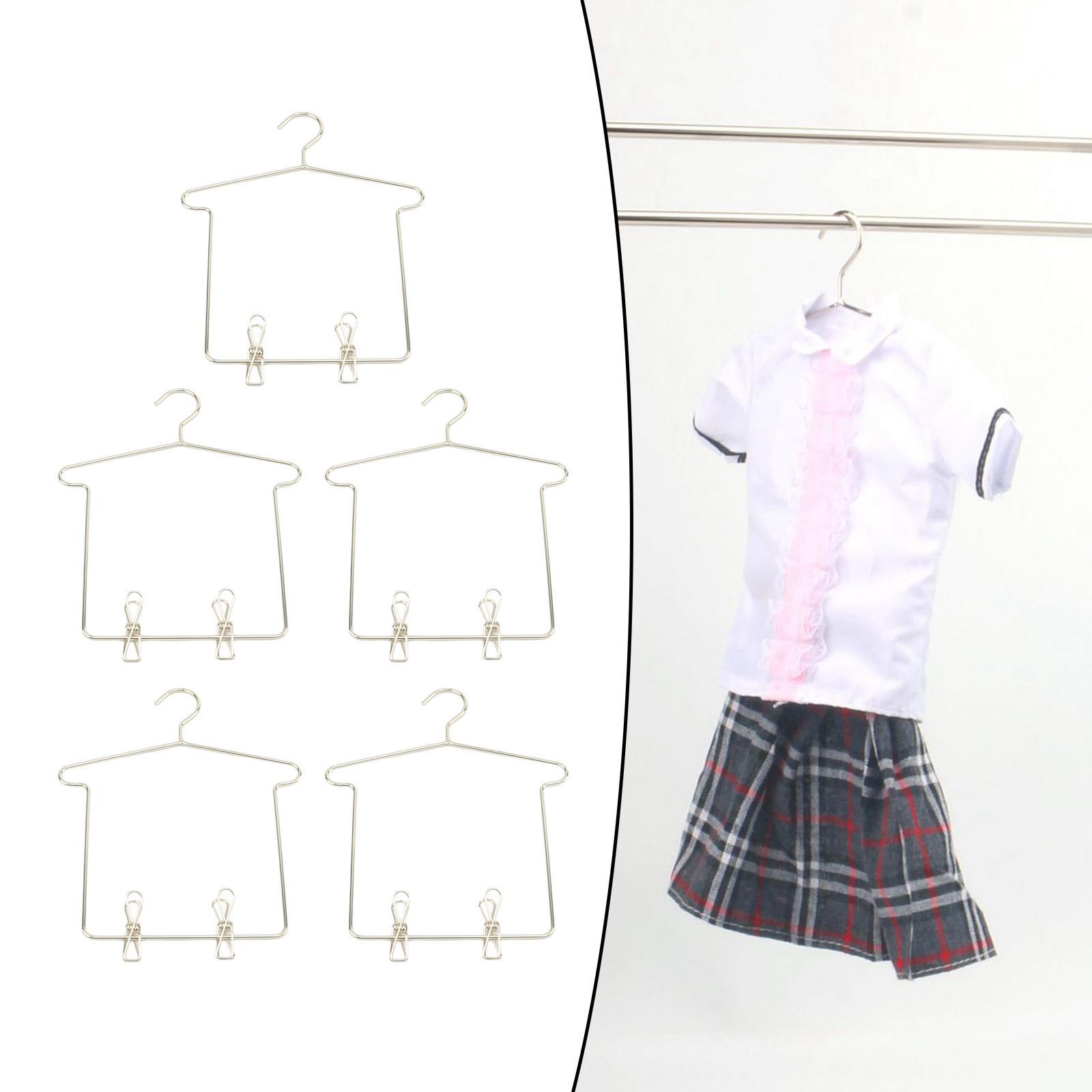 5x 1/3 BJD Dolls Clothes Hanger with Pants Clips Doll House Clothing Rack