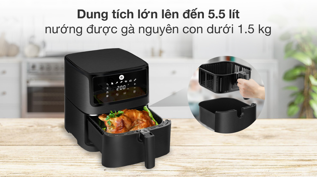 Nồi chiên không dầu 5.5L điện tử Mishio MK284 - Hàng chính hãng