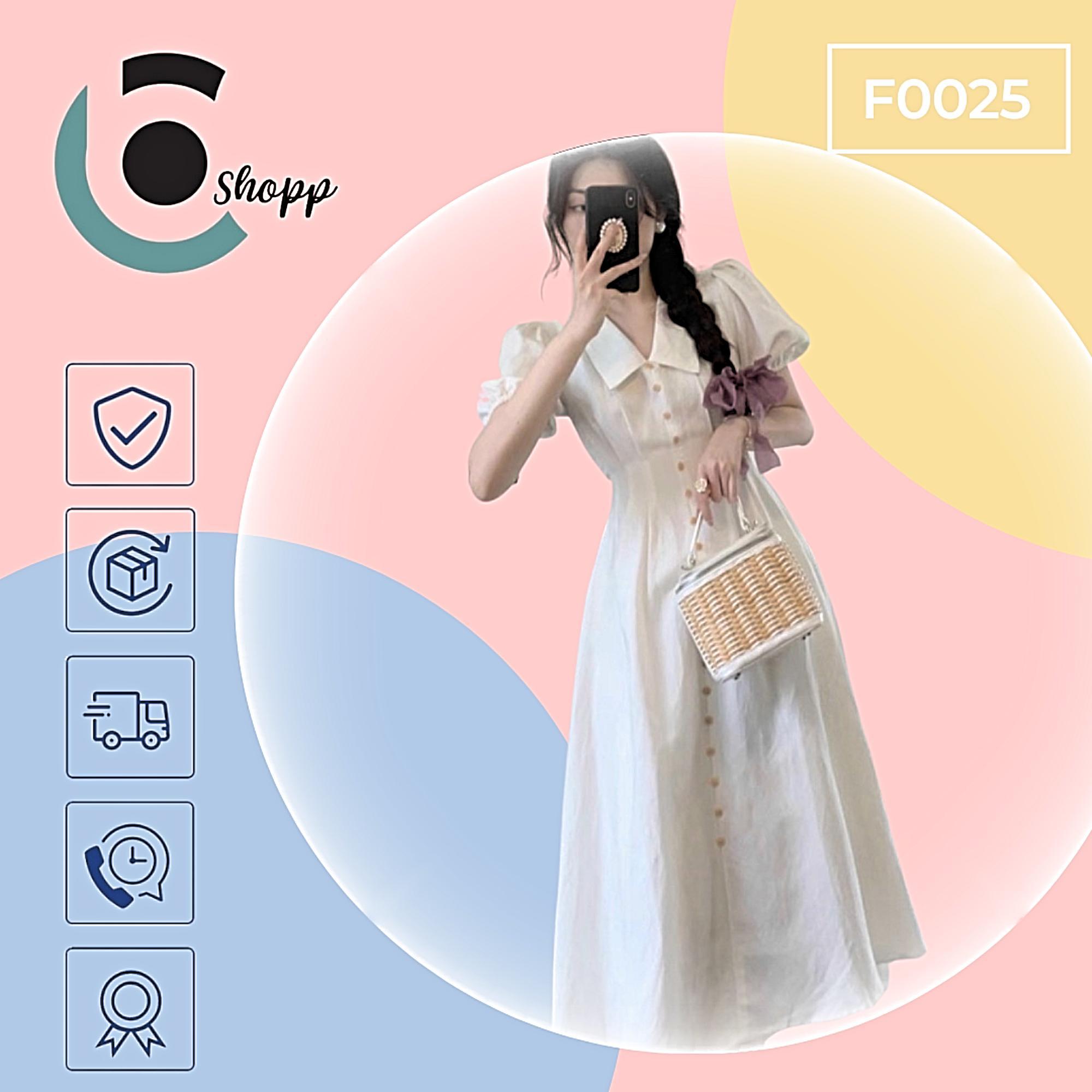 Đầm midi trắng cổ sen cao cấp