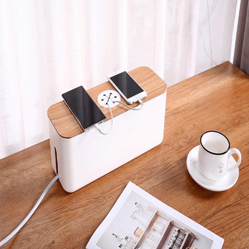 Hộp đựng ổ cắm điện bảo vệ an toàn chống bụi bẩn tiện lợi từ nhựa ABS và gỗ.