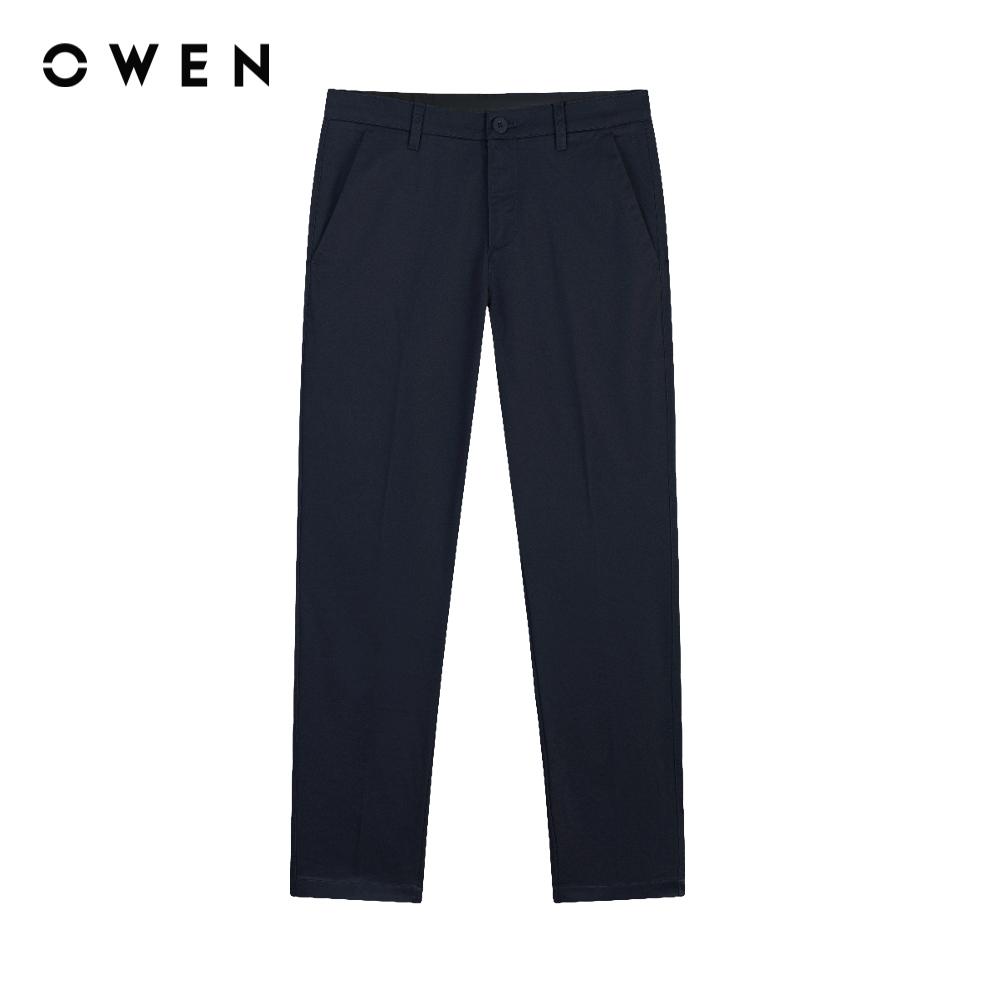 OWEN - Quần khaki nam màu Navy Trơn chất liệu CVC Spandex QKSL221145