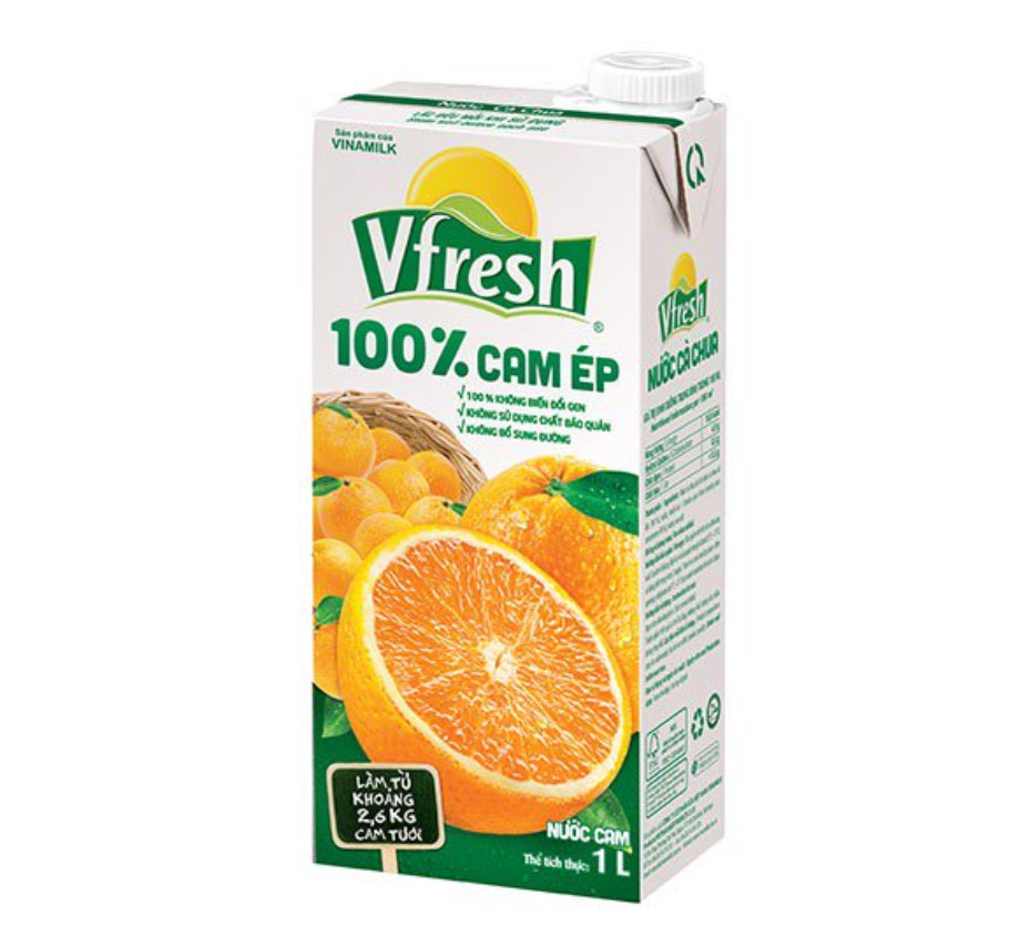 COMBO 4 HỘP NƯỚC VFRESH CAM ÉP 100% - HỘP GIẤY 1L