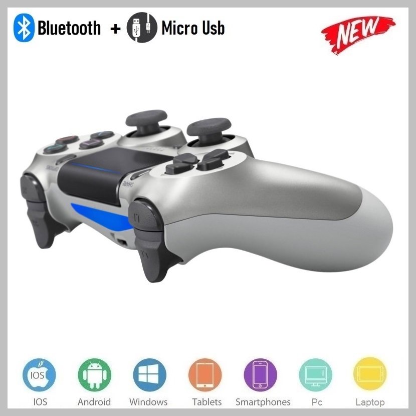 Gamepad Không dây Bluetooth PlayStation Silver cho máy tính - điện thoại - máy game Console PS/4