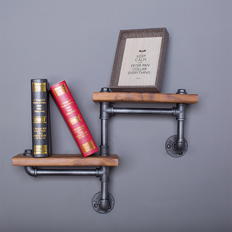 Kệ ống nước kệ sách kệ gỗ treo tường 2 tầng kệ sách decor bằng ống săt bền đẹp trang trí nhà và quán cafe sáng tạo