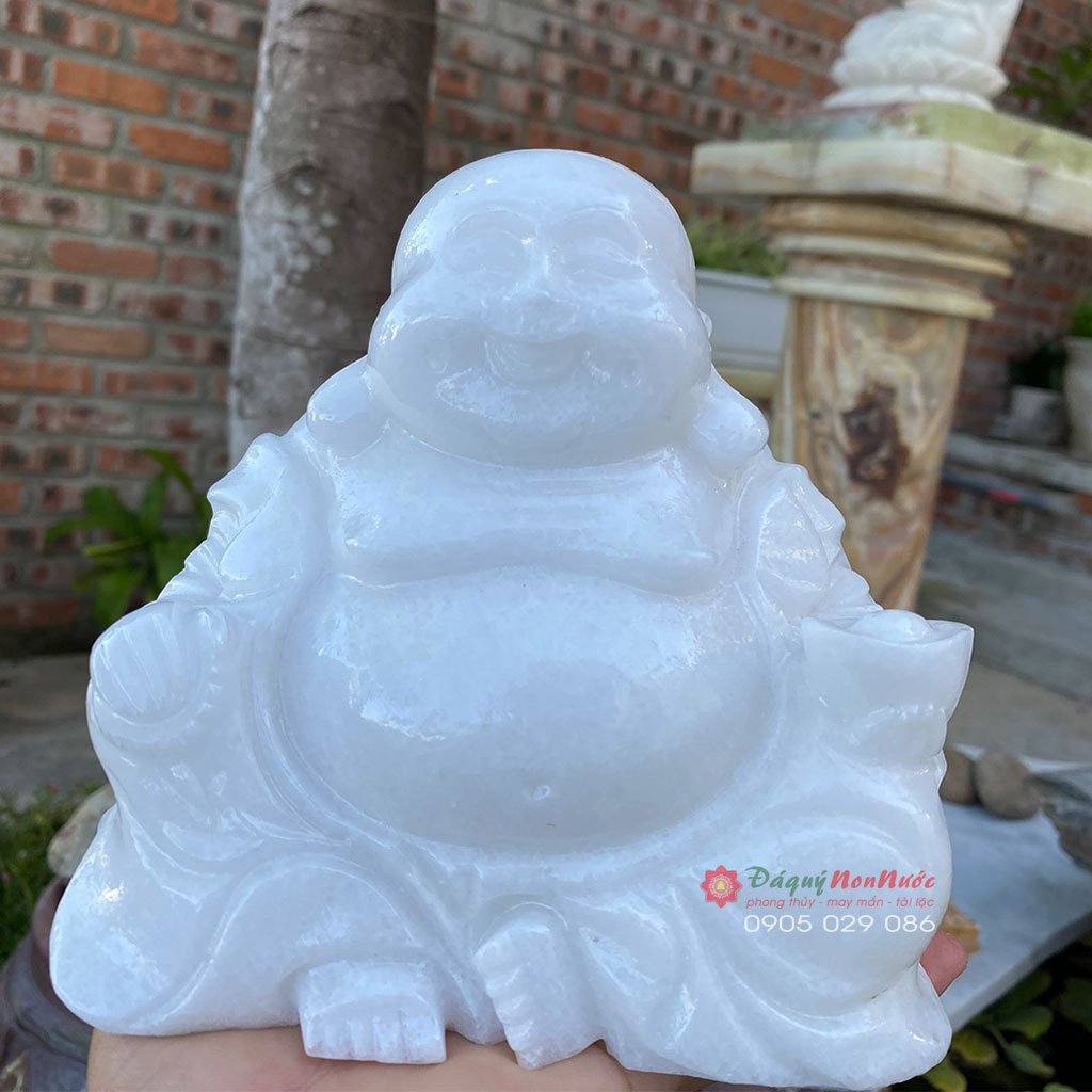Tượng Phật Di lặc đá trắng 15cm - đá Non Nước