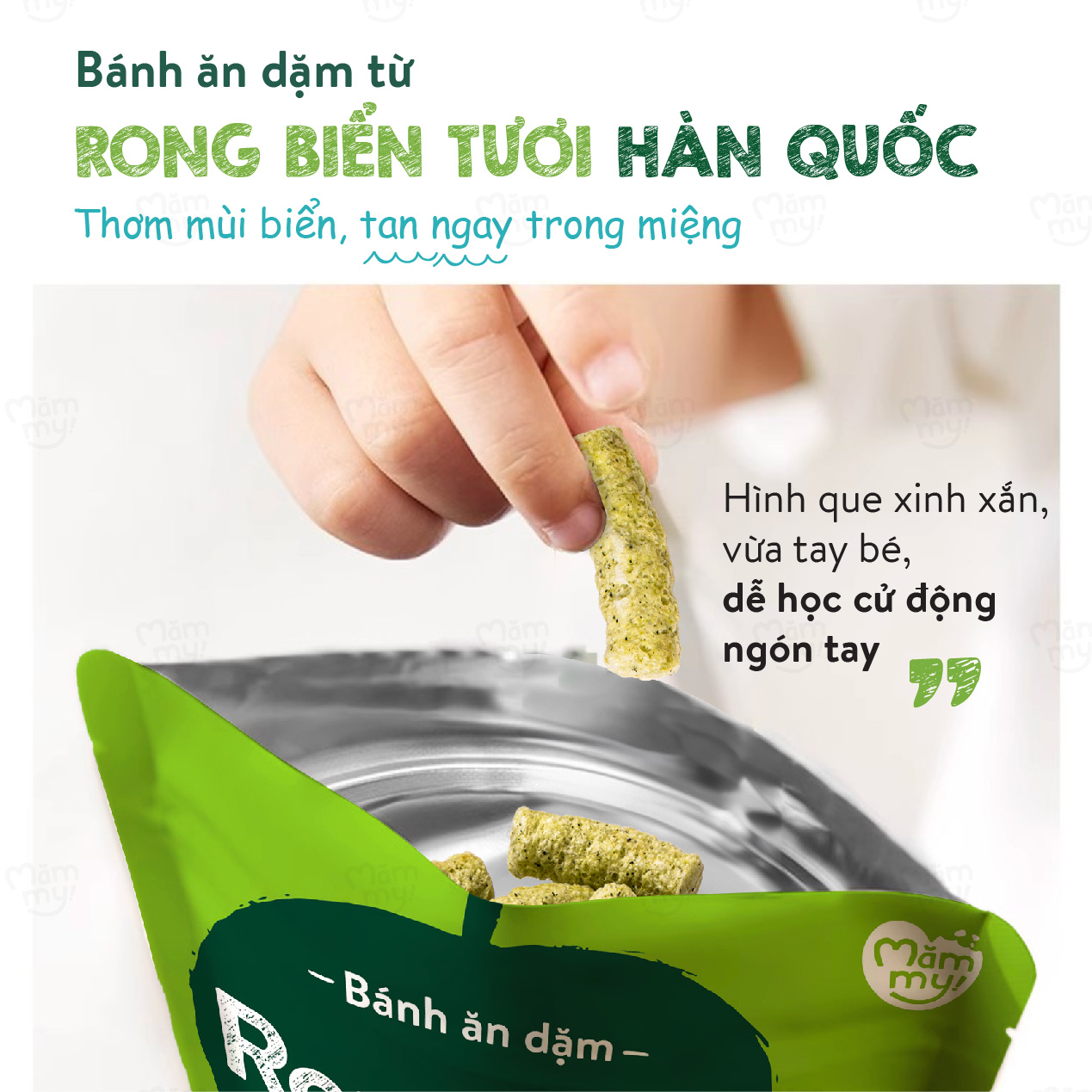 Bánh ăn dặm vị rong biển cho bé ăn dặm Mămmy giúp bé phát triển não bộ, tan ngay trong miệng, bé từ 6 tháng - 1 gói 25g