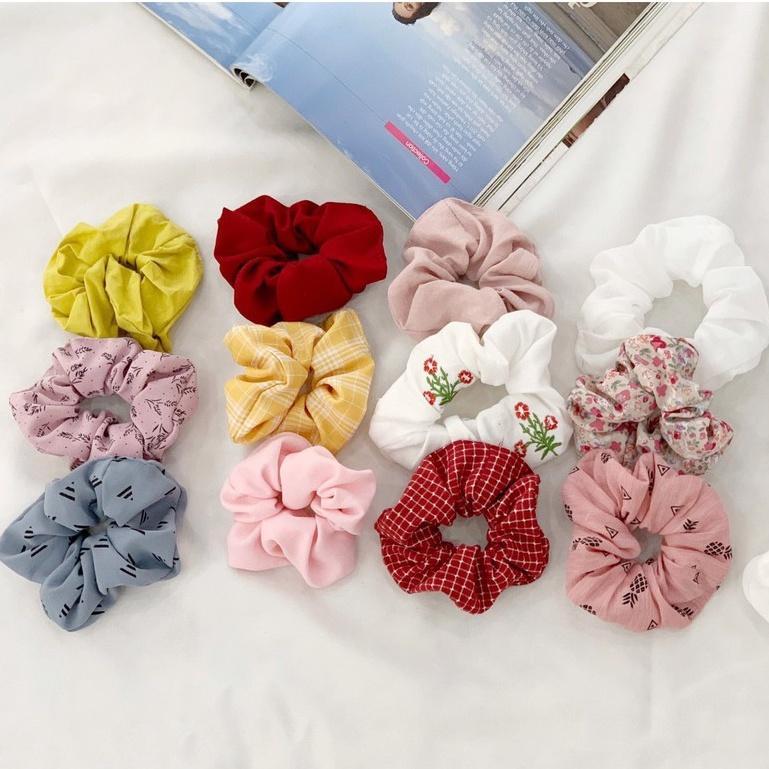 Dây Cột Tóc Vải Fm Style Scrunchies Họa Tiết nhiều màu sắc Vintage Hàn Quốc 207060113