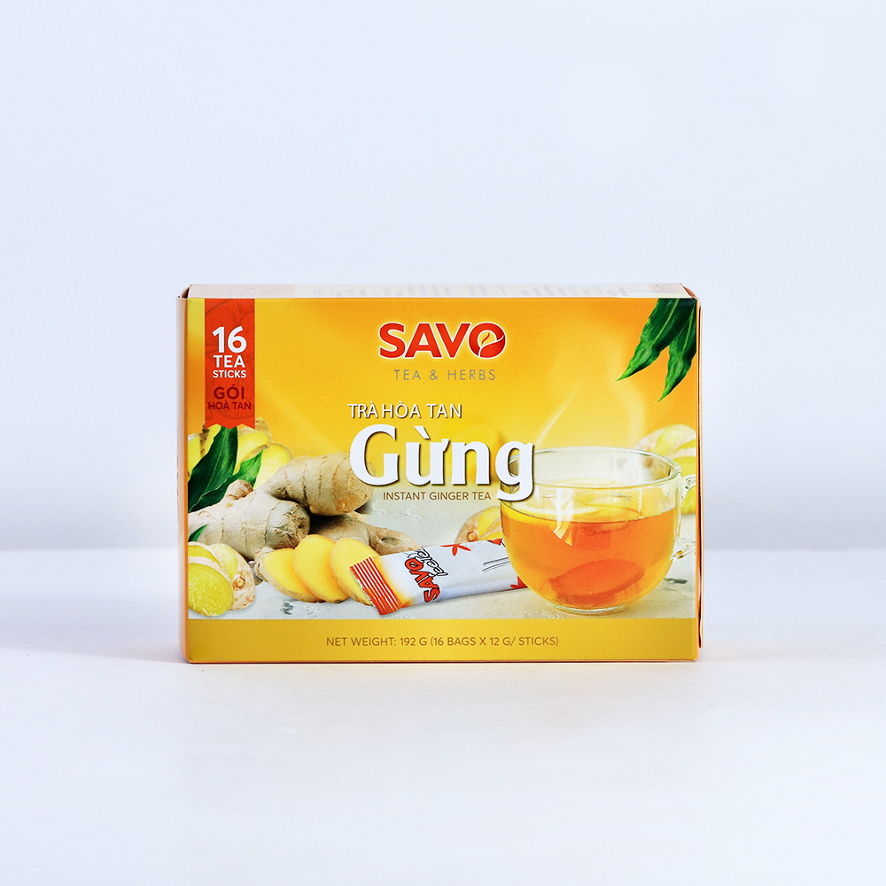Trà SAVO Gừng Hòa Tan - Hộp 16 gói x 12g